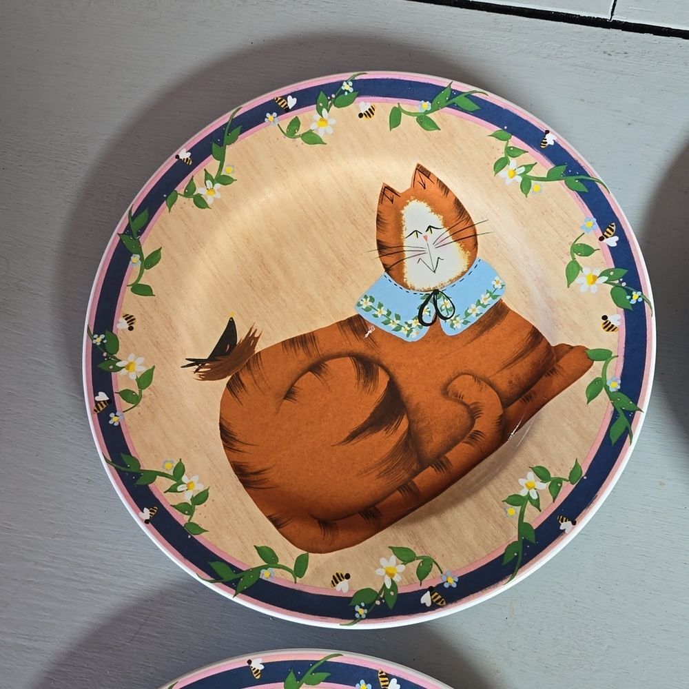 Sakura Garden Cats Plates – Vintage 8.25” Dessert/Salad – Set of 4 Feline Design - Picture 2 of 8